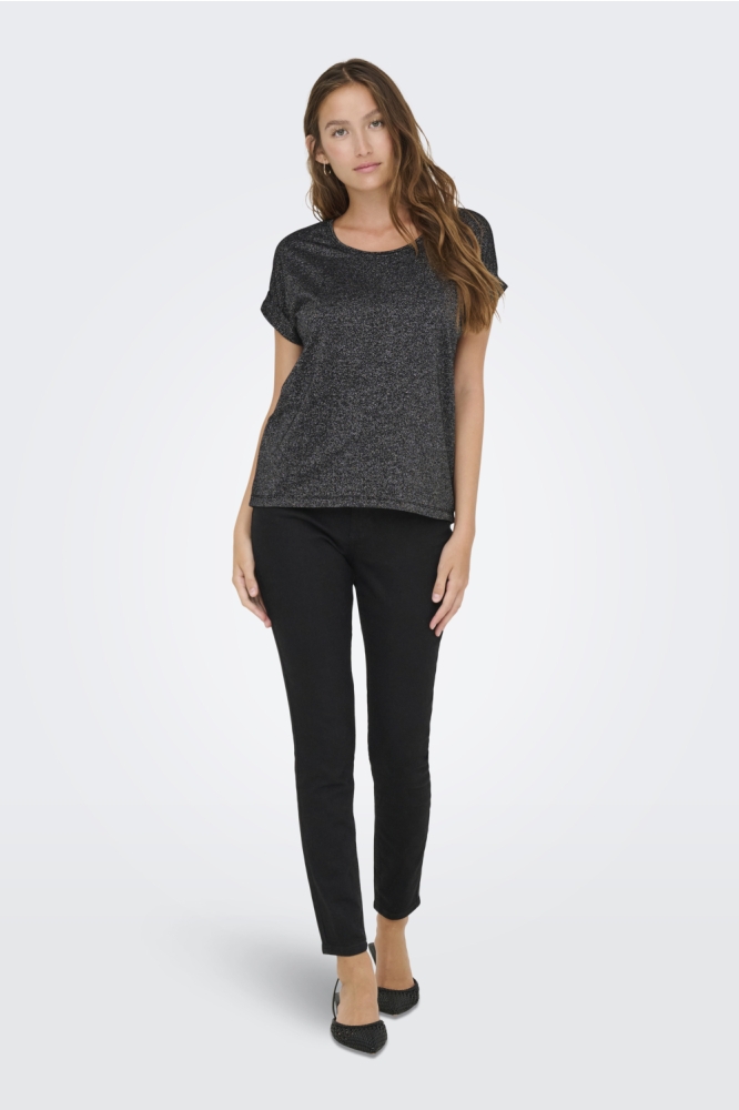 ONLMOSTER GLITTER S/S TOP NOOS JRS 15356991 BLACK/SILVER LUR